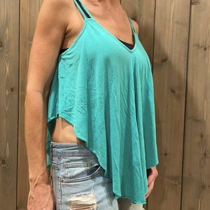 Free People Aqua Blue Shirt. Short Sides, Slvless